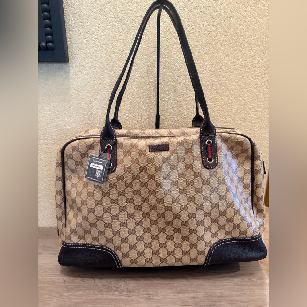 Gucci GG Canvas Leather Trim Tote Bag 29509 Web Detail w/ Legit App Tag
